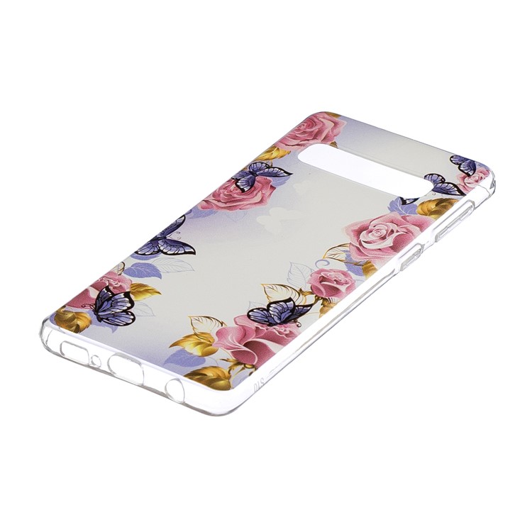 Impressão Padrão TPU Caso De Volta Para Samsung Galaxy S10 Plus - Borboleta E Flor-2