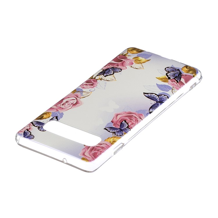Impressão Padrão TPU Caso De Volta Para Samsung Galaxy S10 Plus - Borboleta E Flor-3