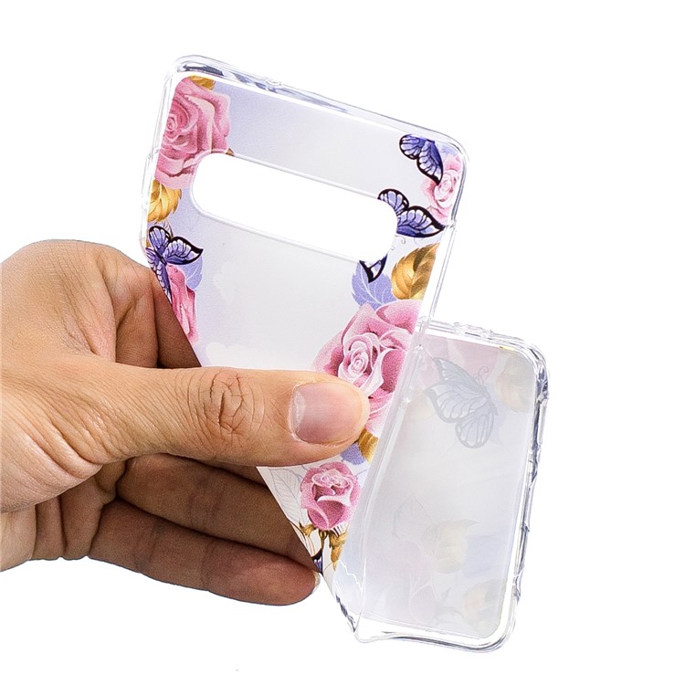 Impressão Padrão TPU Caso De Volta Para Samsung Galaxy S10 Plus - Borboleta E Flor-4