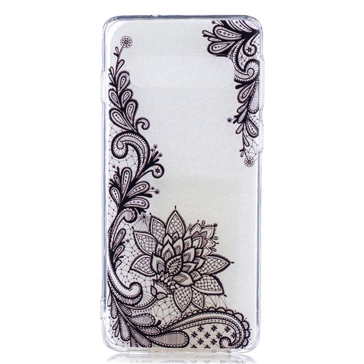Estuche De TPU Estampado Para Samsung Galaxy S10 - Flor Negra-1