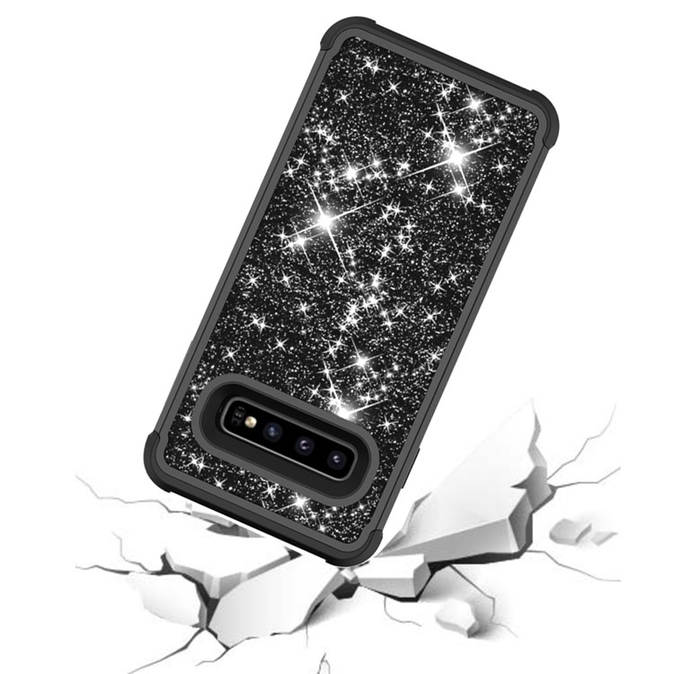 Glitter Powder Coated PC Silicone Shockproof Hybrid Case for Samsung Galaxy S10 Plus - All Black-4