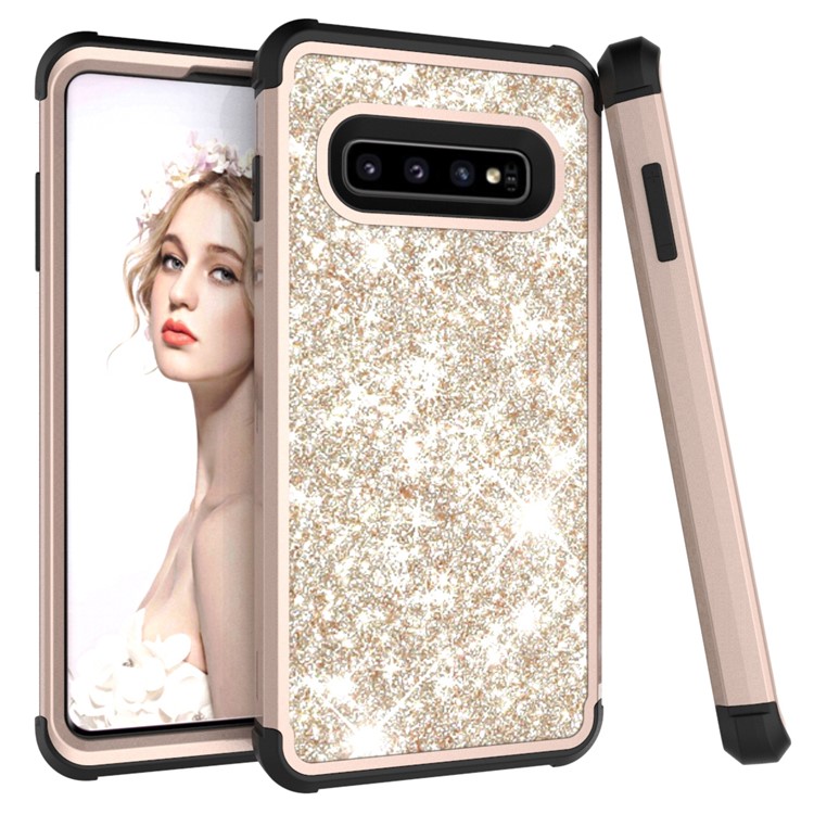 

Glitter Powder Coated PC Silicone Shockproof Hybrid Case for Samsung Galaxy S10 Plus - Black / Gold, Galaxy S10 Plus