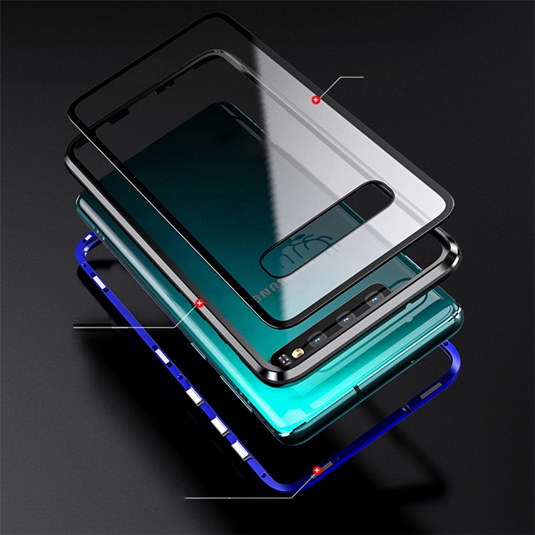 Detachable Magnetic Metal Frame + Tempered Glass Back Protection Hard Shell for Samsung Galaxy S10e - Black / Blue-3