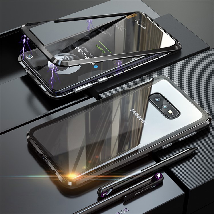 Cadre En Métal Magnétique Amovible + Coque En Verre Trempé De Protection Dorsale Pour Samsung Galaxy S10e - Noir-1