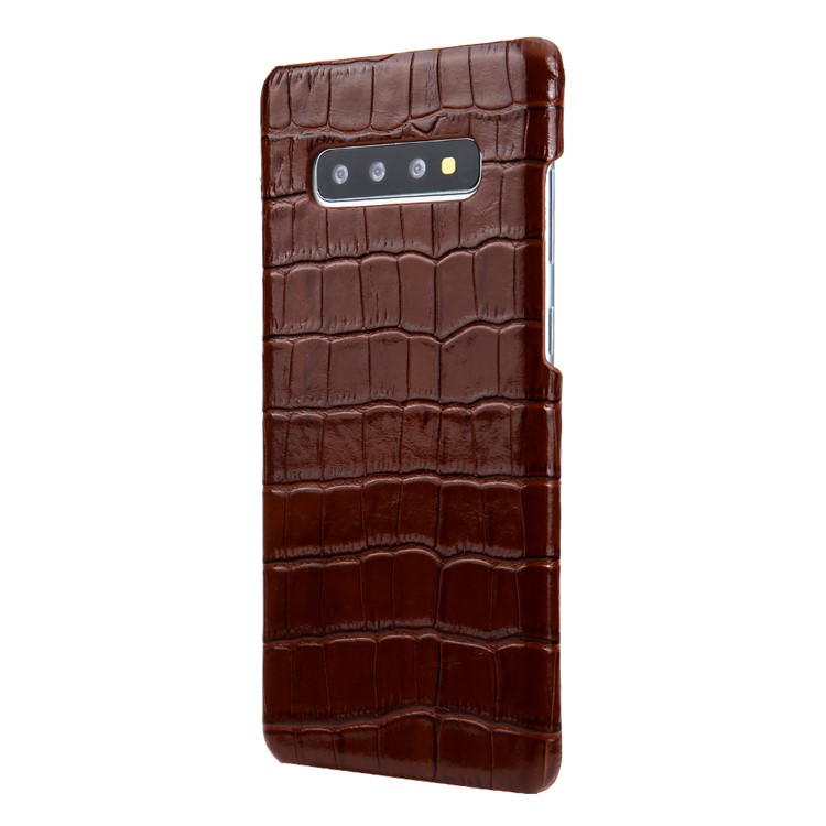 Crocodile Texture Genuine Leather Coated PC Shell for Samsung Galaxy S10 - Brown-1