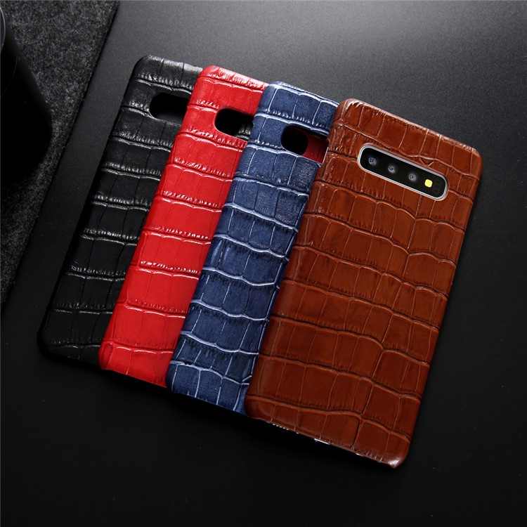 Crocodile Texture Genuine Leather Coated PC Shell for Samsung Galaxy S10 - Brown-12