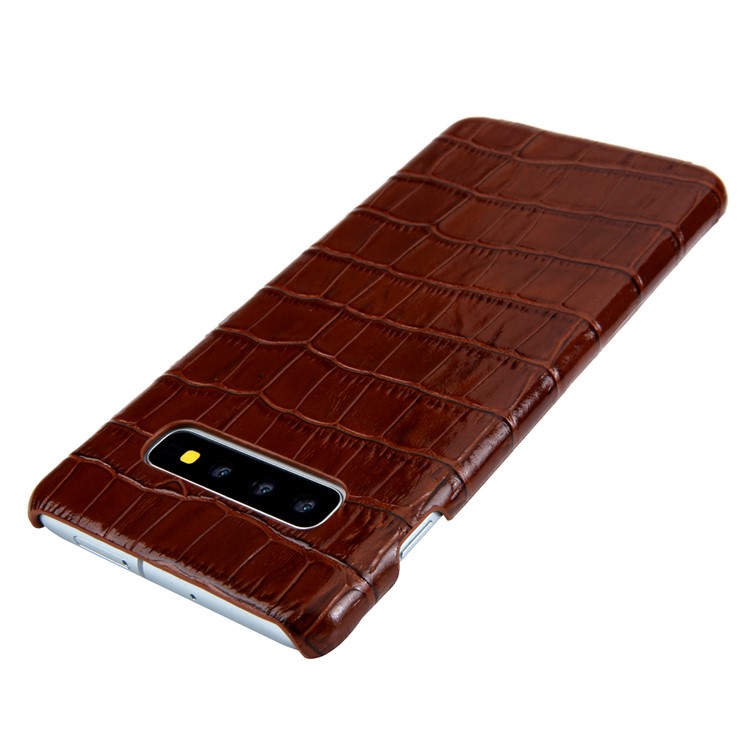 Crocodile Texture Genuine Leather Coated PC Shell for Samsung Galaxy S10 - Brown-2