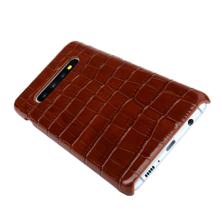 Crocodile Texture Genuine Leather Coated PC Shell for Samsung Galaxy S10 - Brown-3