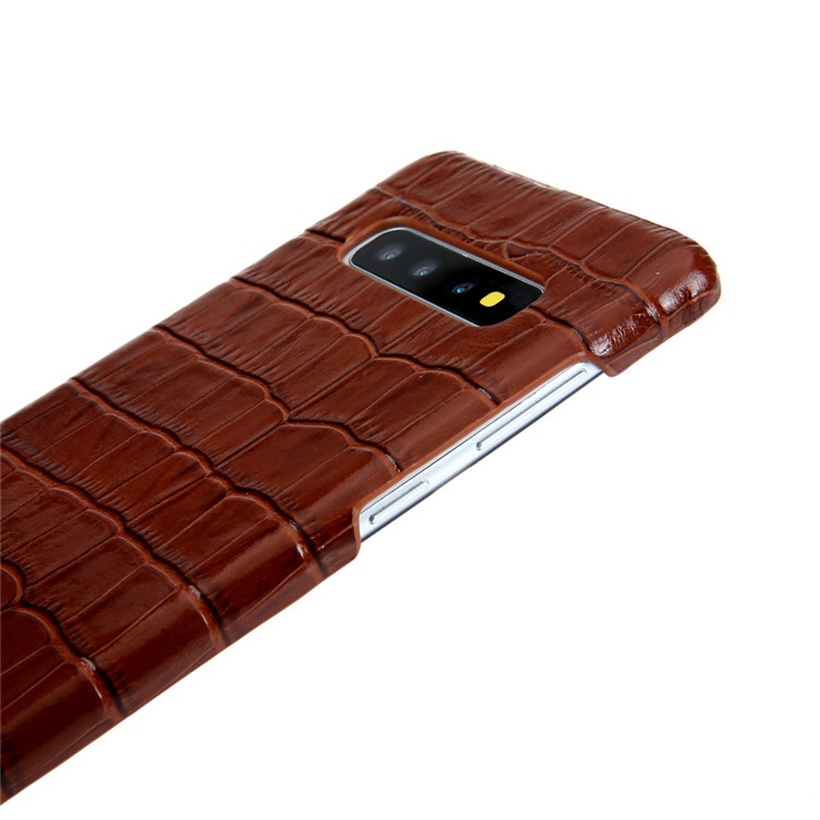 Crocodile Texture Genuine Leather Coated PC Shell for Samsung Galaxy S10 - Brown-4