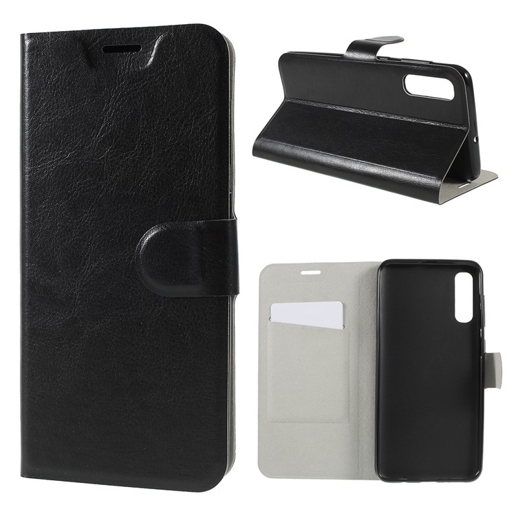 Crazy Horse Leather Cover with Card Slot for Samsung Galaxy A50 - Black-1