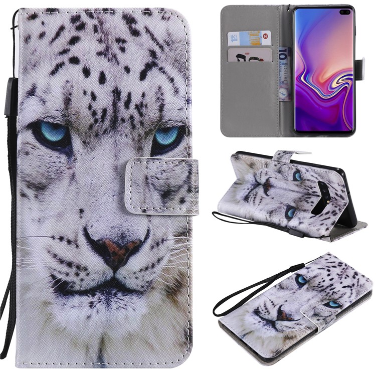 

Patterned Printing PU Leather Flip Cover Case for Samsung Galaxy S10 Plus - Leopard Face, Galaxy S10 Plus