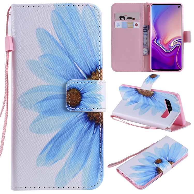

Pattern Printing Leather Wallet Stand Case for Samsung Galaxy S10 - Blue Flower, Galaxy S10