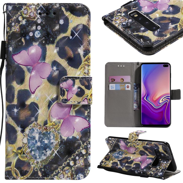 

Шаблон Печати PU Кожаный Чехол Для Мобильного Телефона Чехол Для Samsung Galaxy S10 Плюс - Розовые Бабочки, Galaxy S10 Plus