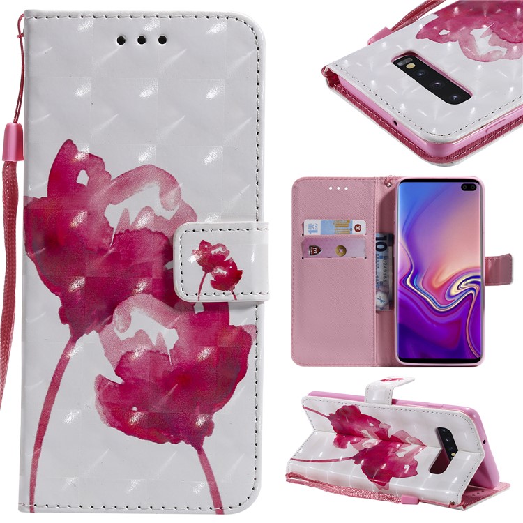 

Pattern Printing PU Leather Mobile Phone Cover Case for Samsung Galaxy S10 Plus - Red Flowers, Galaxy S10 Plus
