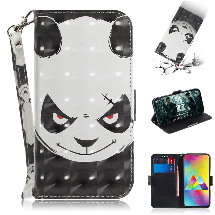 Pattern Printing PU Leather Mobile Phone Case with Card Slots for Samsung Galaxy M20 - Angry Panda-1