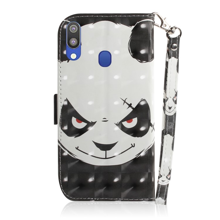 Pattern Printing PU Leather Mobile Phone Case with Card Slots for Samsung Galaxy M20 - Angry Panda-2