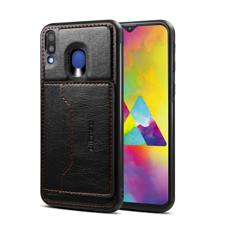 DIBASE Crazy Horse PU Leather Coated TPU PC Hybrid Case for Samsung Galaxy M20 - Black-1