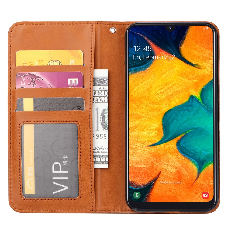 Auto-absorbed Classic PU Leather Phone Cover with Wallet Stand for Samsung Galaxy A40 - Brown-3