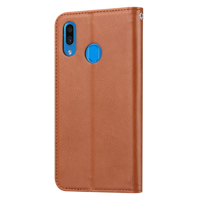 Auto-absorbed Classic PU Leather Phone Cover with Wallet Stand for Samsung Galaxy A40 - Brown-9