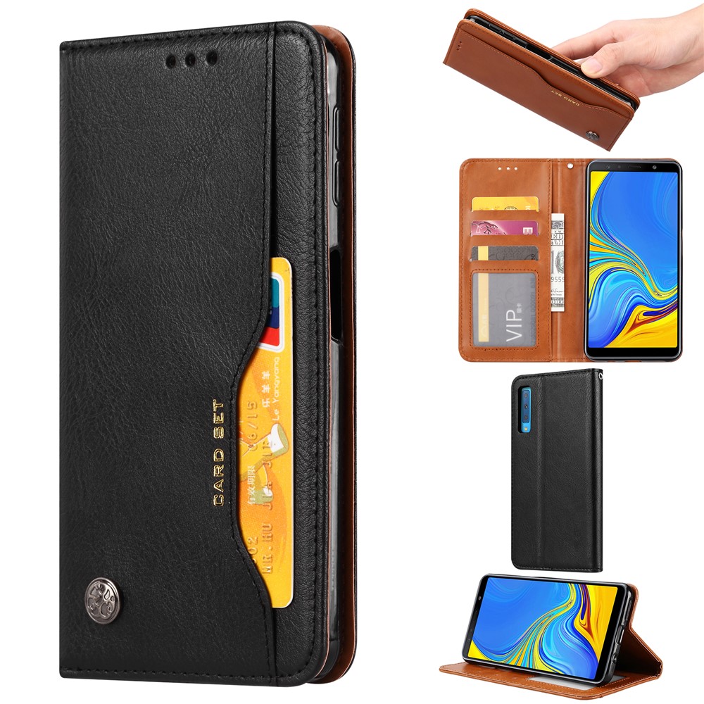 Auto-absorbed Classic PU Leather Wallet Stand Phone Case for Samsung Galaxy A50 / A50s / A30s - Black-1