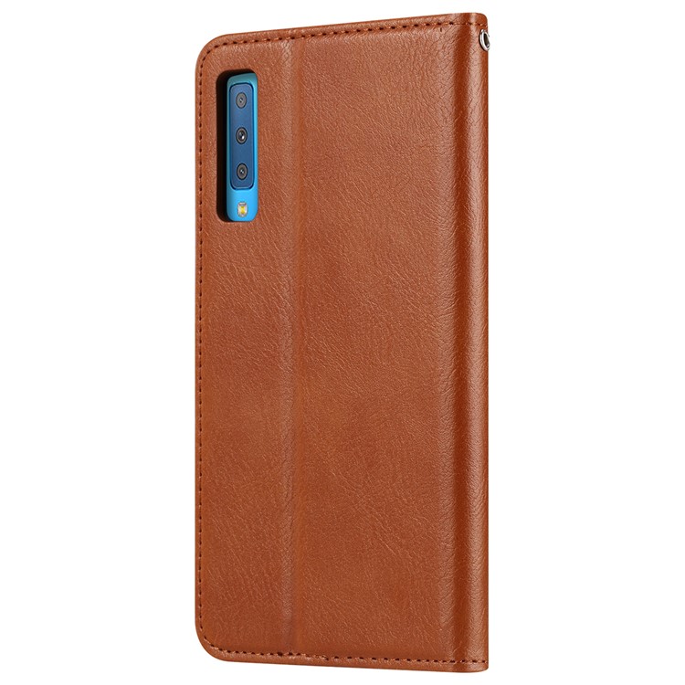 Auto-absorbed Classic PU Leather Cell Phone Case for Samsung Galaxy A70 - Brown-3