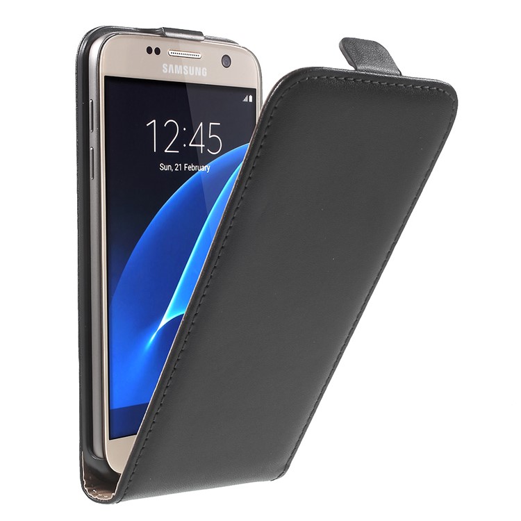 Vertical Flip Genuine Split Leather Cover for Samsung Galaxy S7 G930 - Black-1