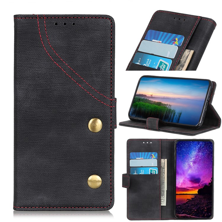 Jeans Cloth Wallet Stand Leather Phone Cover for Samsung Galaxy S10 - Black-1