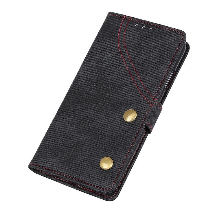 Jeans Cloth Wallet Stand Leather Phone Cover for Samsung Galaxy S10 - Black-4