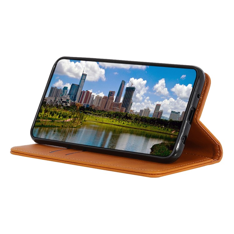 Auto-absorbed Split Leather Wallet Stand Case Shell for Samsung Galaxy S10 Plus - Brown-4