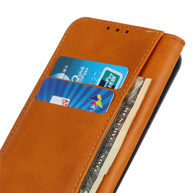 Auto-absorbed Split Leather Wallet Stand Case Shell for Samsung Galaxy S10 Plus - Brown-5