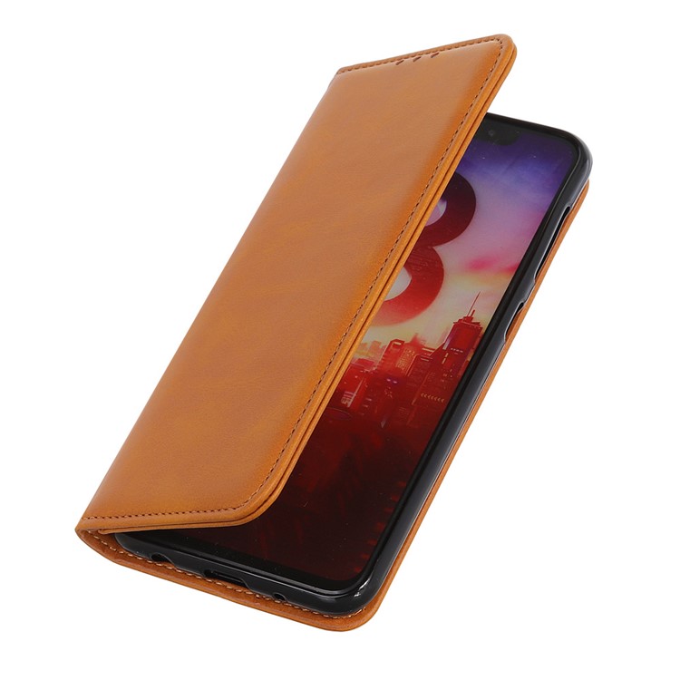 Auto-absorbed Split Leather Wallet Stand Case Shell for Samsung Galaxy S10 Plus - Brown-6