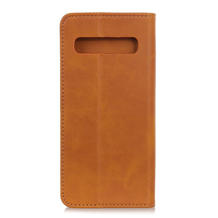 Auto-absorbed Split Leather Wallet Stand Case Shell for Samsung Galaxy S10 Plus - Brown-7