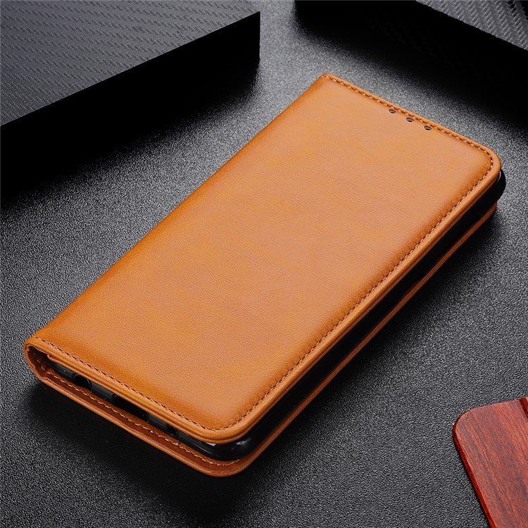 Auto-absorbed Split Leather Wallet Stand Case Shell for Samsung Galaxy S10 Plus - Brown-9