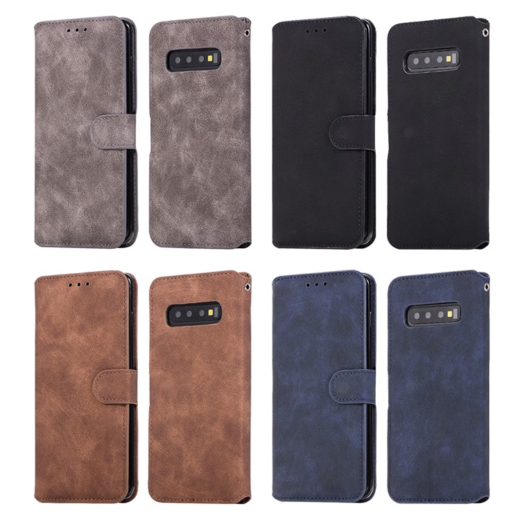 Retro Matte PU Leather Wallet Phone Case with Stand for Samsung Galaxy S10 - Brown-10