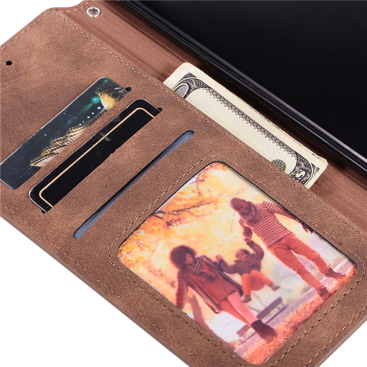 Retro Matte PU Leather Wallet Phone Case with Stand for Samsung Galaxy S10 - Brown-2