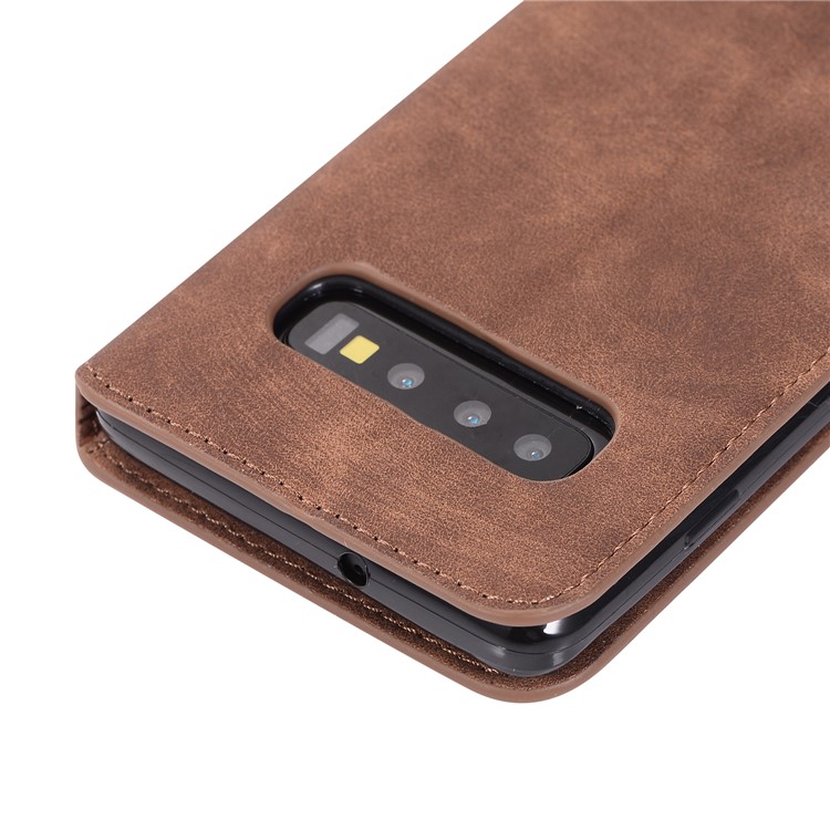 Retro Matte PU Leather Wallet Phone Case with Stand for Samsung Galaxy S10 - Brown-3