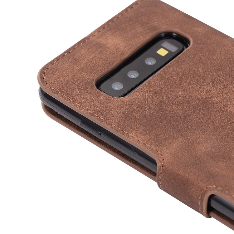 Retro Matte PU Leather Wallet Phone Case with Stand for Samsung Galaxy S10 - Brown-4