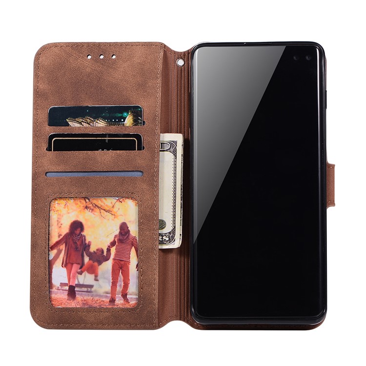 Retro Matte PU Leather Wallet Phone Case with Stand for Samsung Galaxy S10 - Brown-9