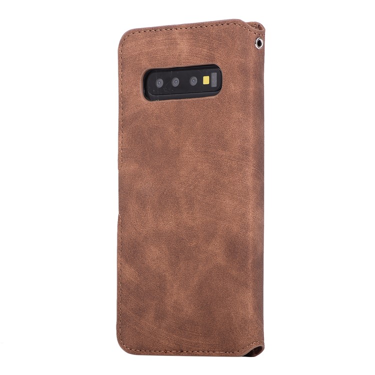 Retro Matte PU Leather Flip Stand Phone Cover for Samsung Galaxy S10 Plus - Brown-7