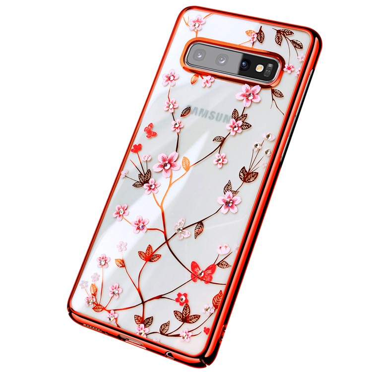 SULADA Electroplating Rhinestone Decoration Patterned PC Phone Case for Samsung Galaxy S10 - Red-2