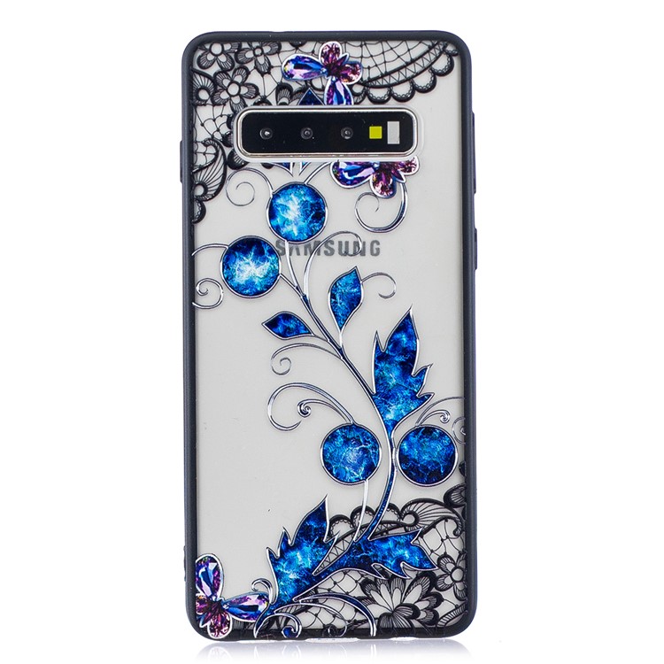 Lace Embossment Pattern PC TPU Hybrid Case for Samsung Galaxy S10 - Butterfly and Floret-2