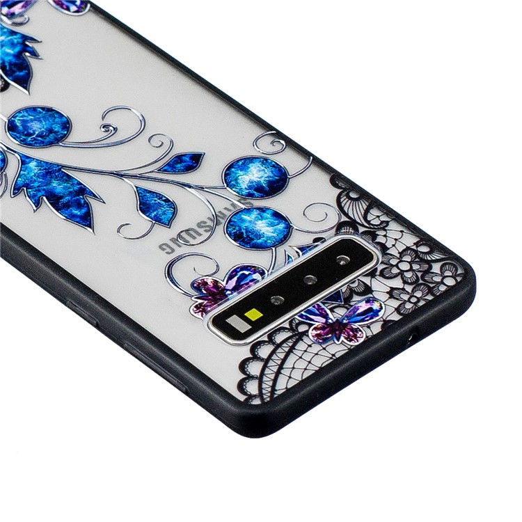 Lace Embossment Pattern PC TPU Hybrid Case for Samsung Galaxy S10 - Butterfly and Floret-4