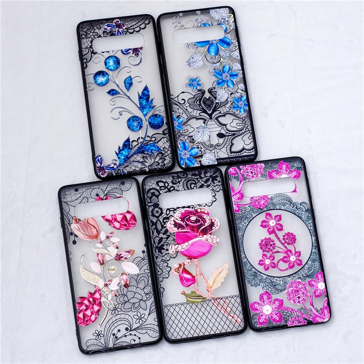Lace Embossment Pattern PC TPU Hybrid Case for Samsung Galaxy S10 - Butterfly and Floret-5