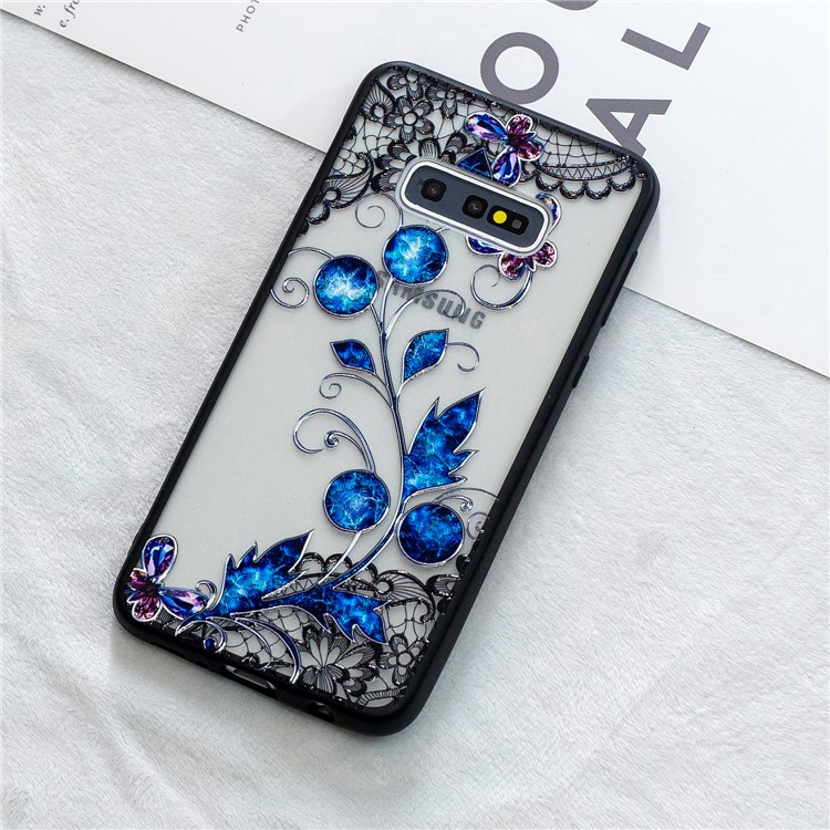 Laço Caso Padrão De Flor PC Híbrido TPU Caso Para Samsung Galaxy S10e - Borboleta E Florzinha-1