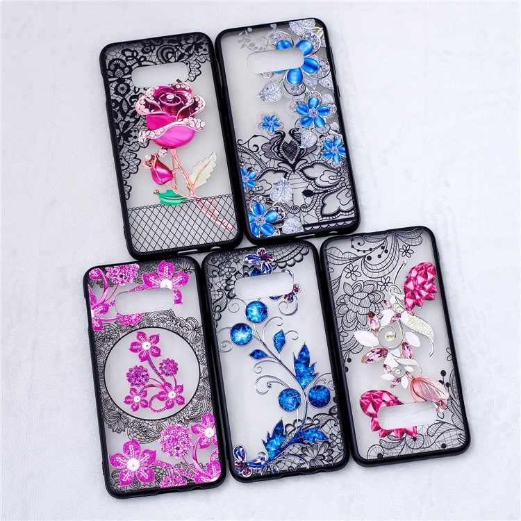 Laço Caso Padrão De Flor PC Híbrido TPU Caso Para Samsung Galaxy S10e - Borboleta E Florzinha-5