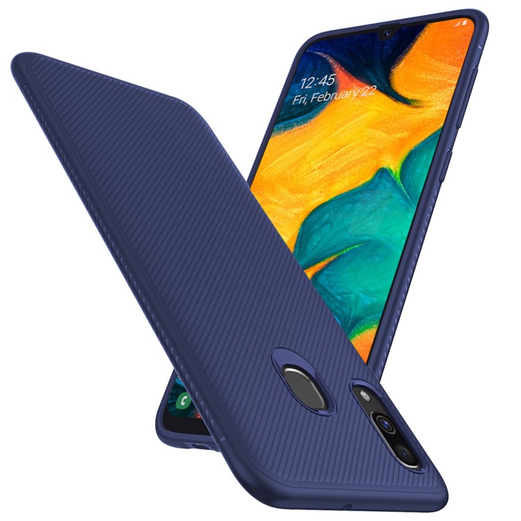 LENUO Twill Texture TPU Cell Phone Cover for Samsung Galaxy A30/A20 - Blue-9