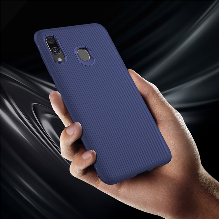 LENUO Twill Texture TPU Protective Phone Case for Samsung Galaxy A40 - Blue-5