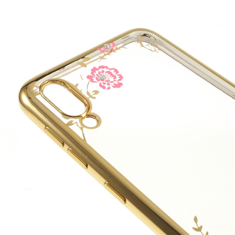 Electroplated Rhinestone TPU Cell Phone Case for Samsung Galaxy M10 - Gold-2