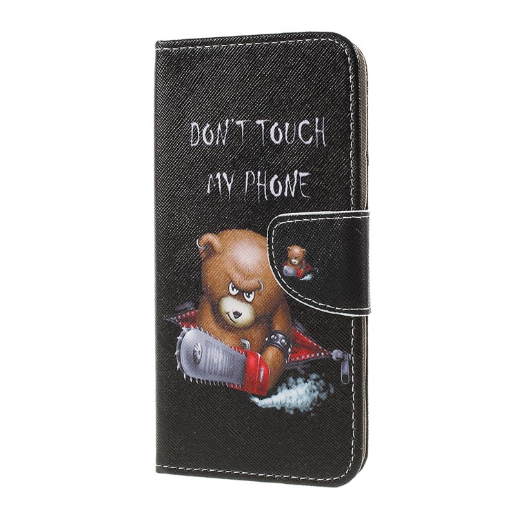 Patrón De Textura Cruzada Cubierta De Billetera De Cuero Para Samsung Galaxy A30 / A20 - Oso Enojado Y Palabras De Advertencia-4
