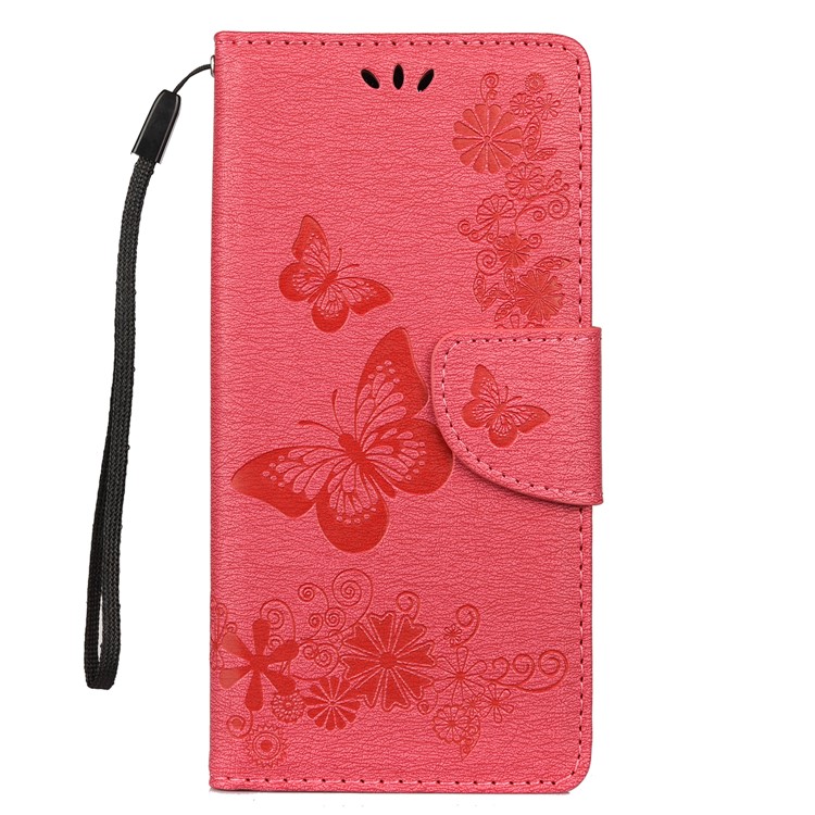 

Imprint Butterfly Flowers Leather Stand Cell Phone Case for Samsung Galaxy M20 - Pink, Galaxy M20